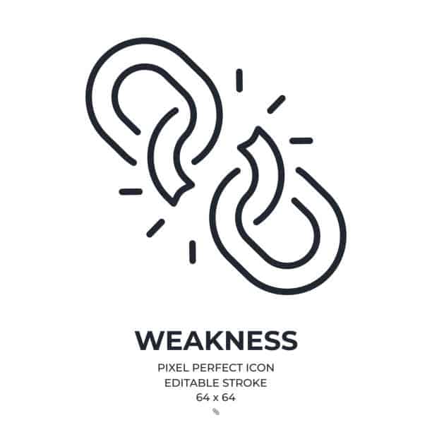 Broken chain or weakness concept editable stroke outline icon isolated on white background flat vector illustration. Pixel perfect. 64 x 64. emotions.