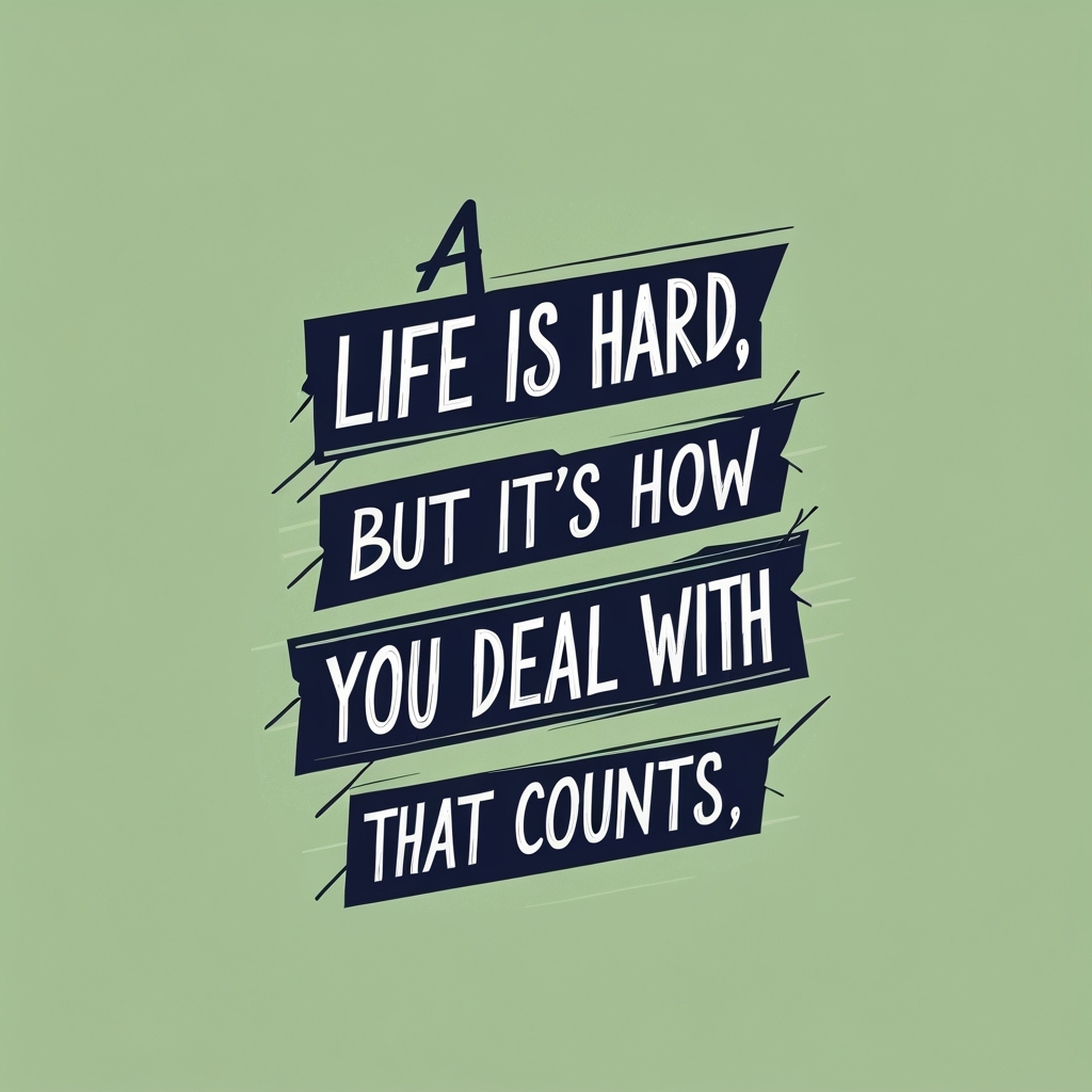 Text graphic on a green background reading “Life is hard, but it’s how you deal with that counts,” in bold, stylized font.