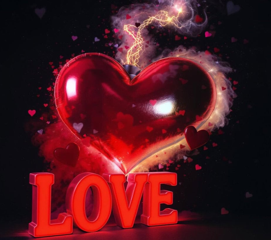 3d illustration of a red heart with the word love.